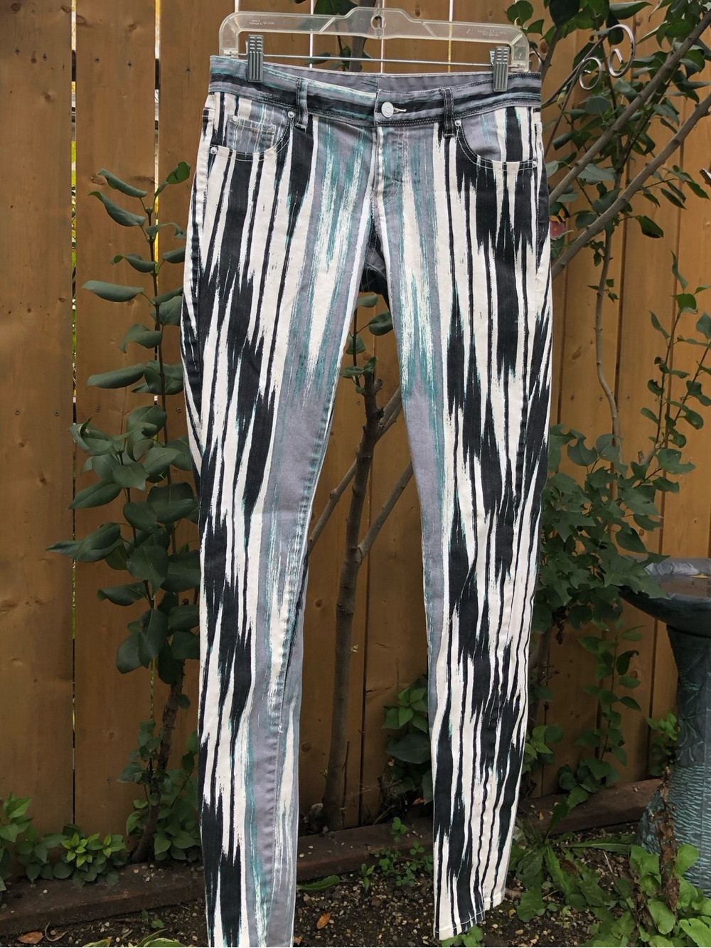 Armani Exchange Low Rose Skinny Jeans Abstract Artsy Paint Stripe Print Pants